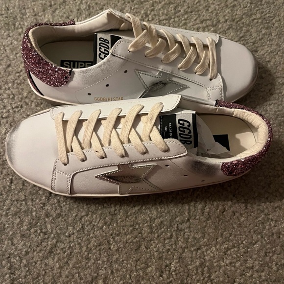 Golden Goose White Sneakers with Pink Glitter Heel - Picture 1 of 6